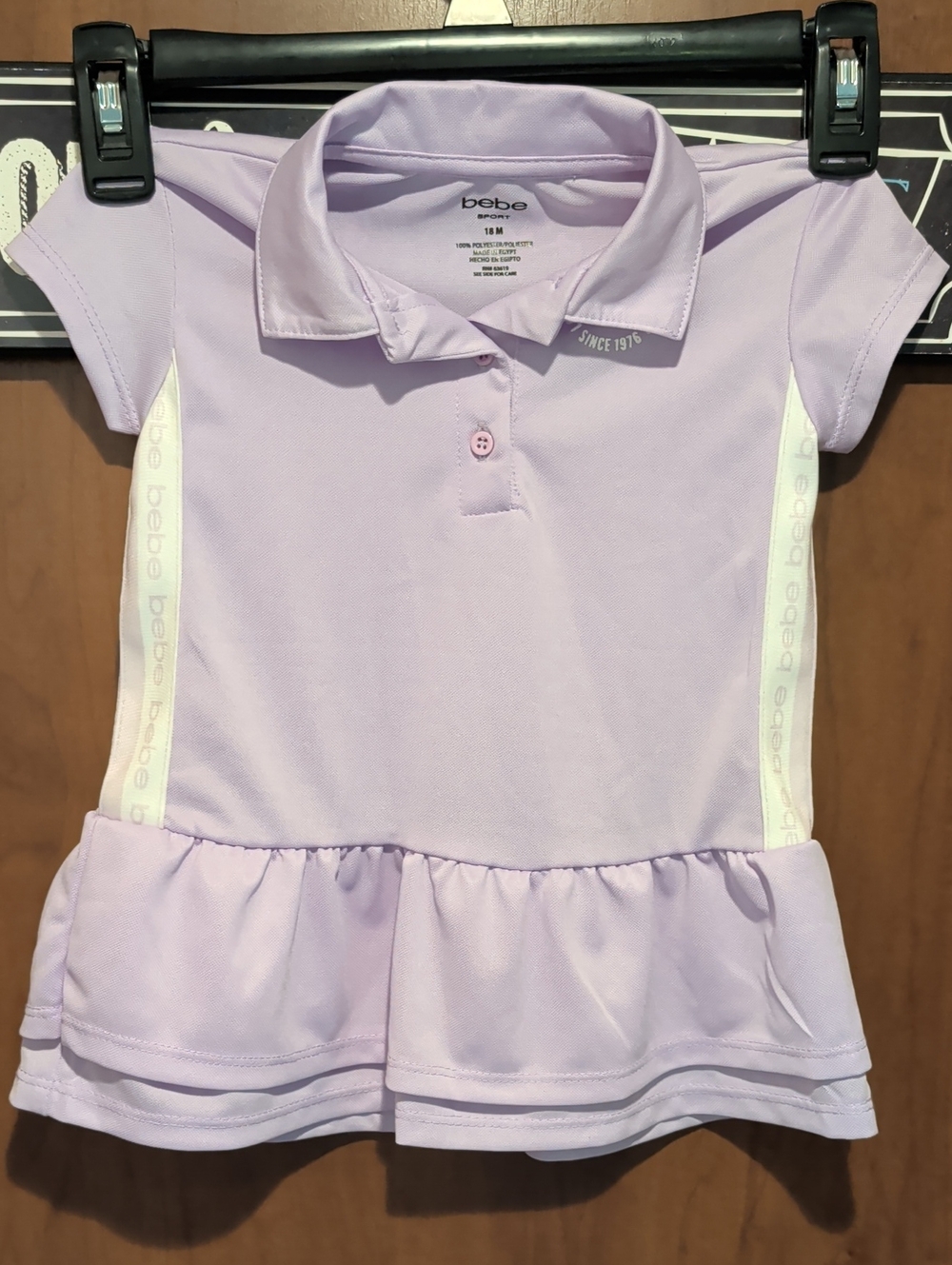 bebe Lavender Polo Peplum Dress with White Trim